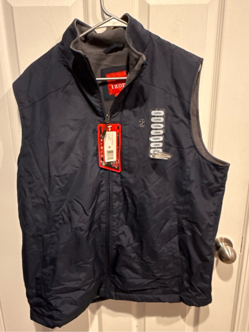Izod Men's Navy Quilted Vest with Gray Trim